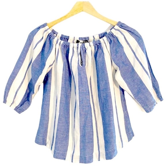 Young Fabulous & Broke Blue & White Stripe Off The Shoulder Globe Top, Size SM - Picture 3 of 12